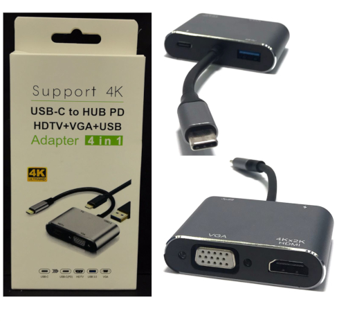 Type C 4-in-1 Hub (4K HDMI + PD + VGA + USB 3.0)